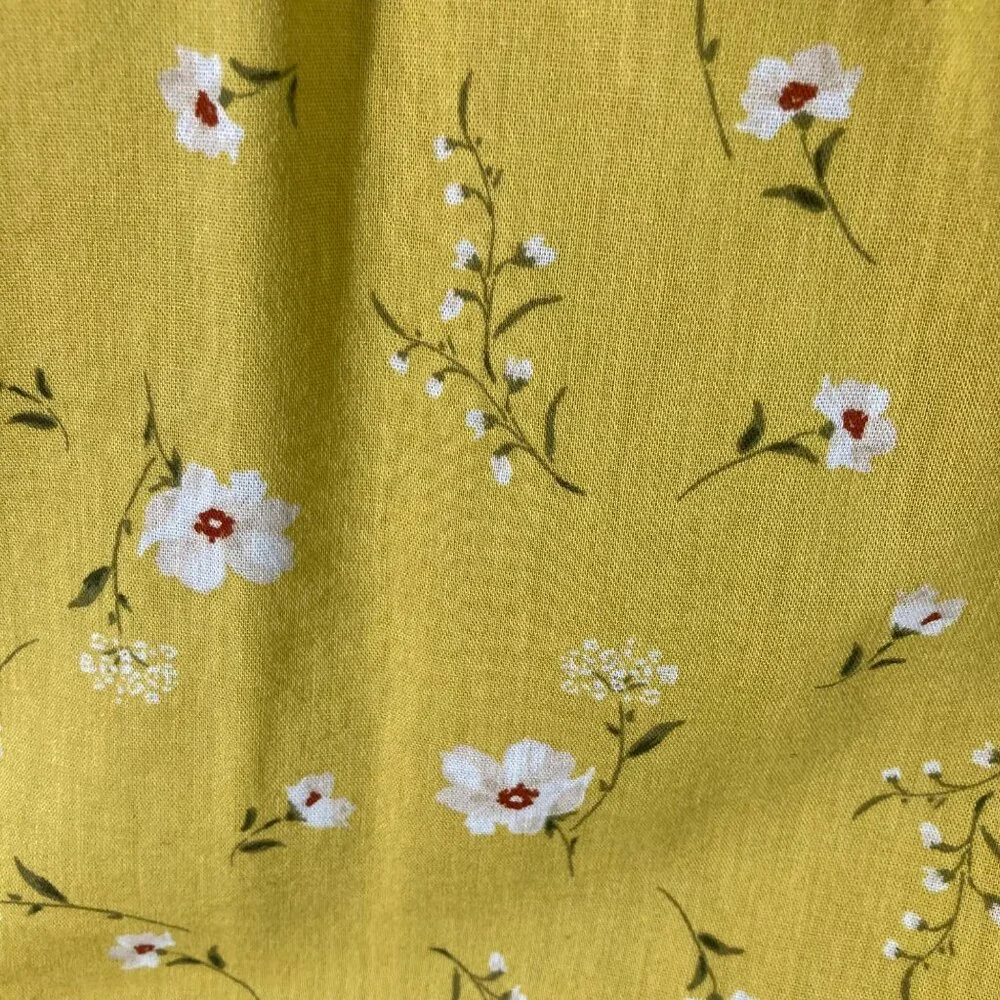 Womens Old Navy Puff Sleeve‎ Ruched Top Floral Blouse Mustard XS Cotton Rayon